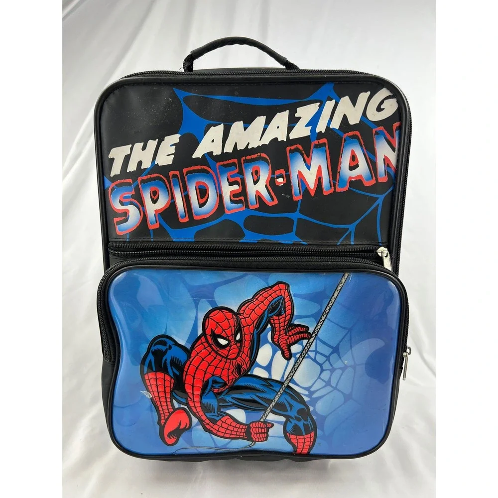 Marvel Spider-Man Kids Rolling Suitcase 2001 Pyramid Black Blue Vintage Fair